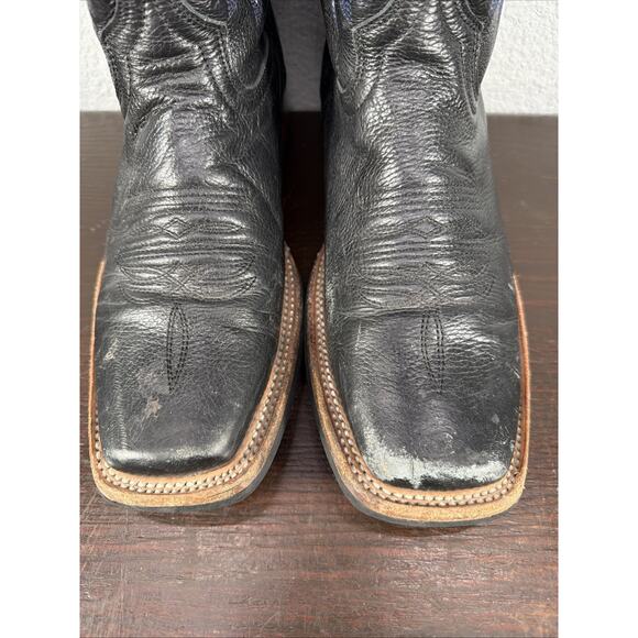 Texas Country Western Cowboy Rodeo Mens US 8 Black Leather Blue Stitched Boots